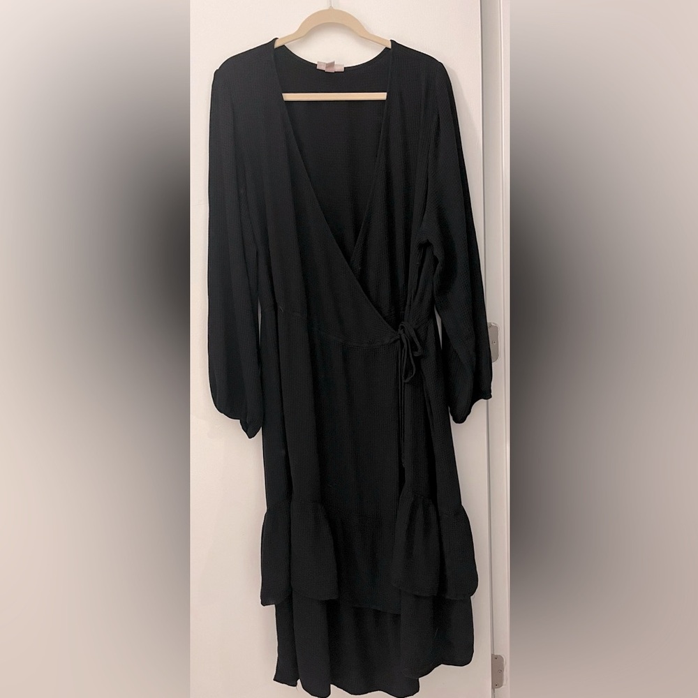 Knox Rose Long Sleeve Wrap Dress 3X Black